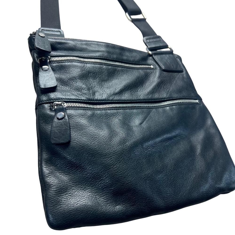 Margot Black Leather Crossbody Bag Multiple Zip Pockets Adjustable Strap Soft